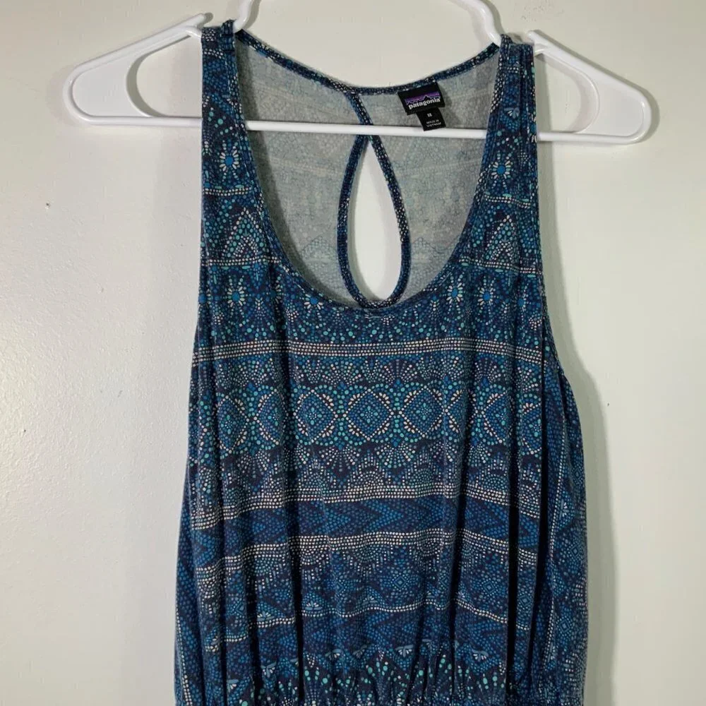 Womens Patagonia West Ashley Aztec Dress‎ Keyhole Back Blue White M - Picture 3 of 7